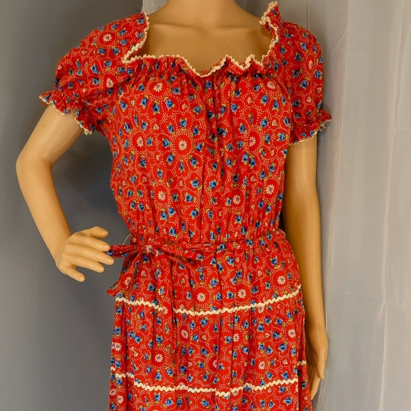 homemade Dresses & Skirts - True Vintage 60s/70s Red Floral Handmade Dress – Collector’s Gem!